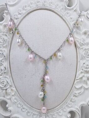 Pink and White Pearl Necklace with Multicolour Beads